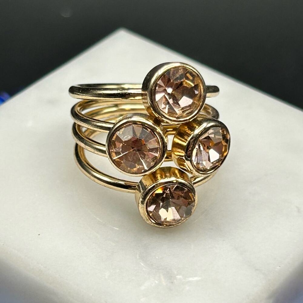 Fashion Costume Cocktail Ring gold tone peach rhinestones #K66 Size 7